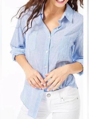 Lilly Pulitzer Sea View Button Down Cotton Top L